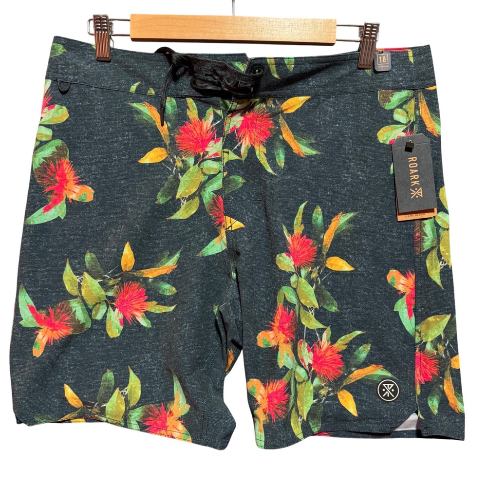Roark Passage 18 La Selva Board Shorts Size 32‎ Hemp Blend Floral Print NWT